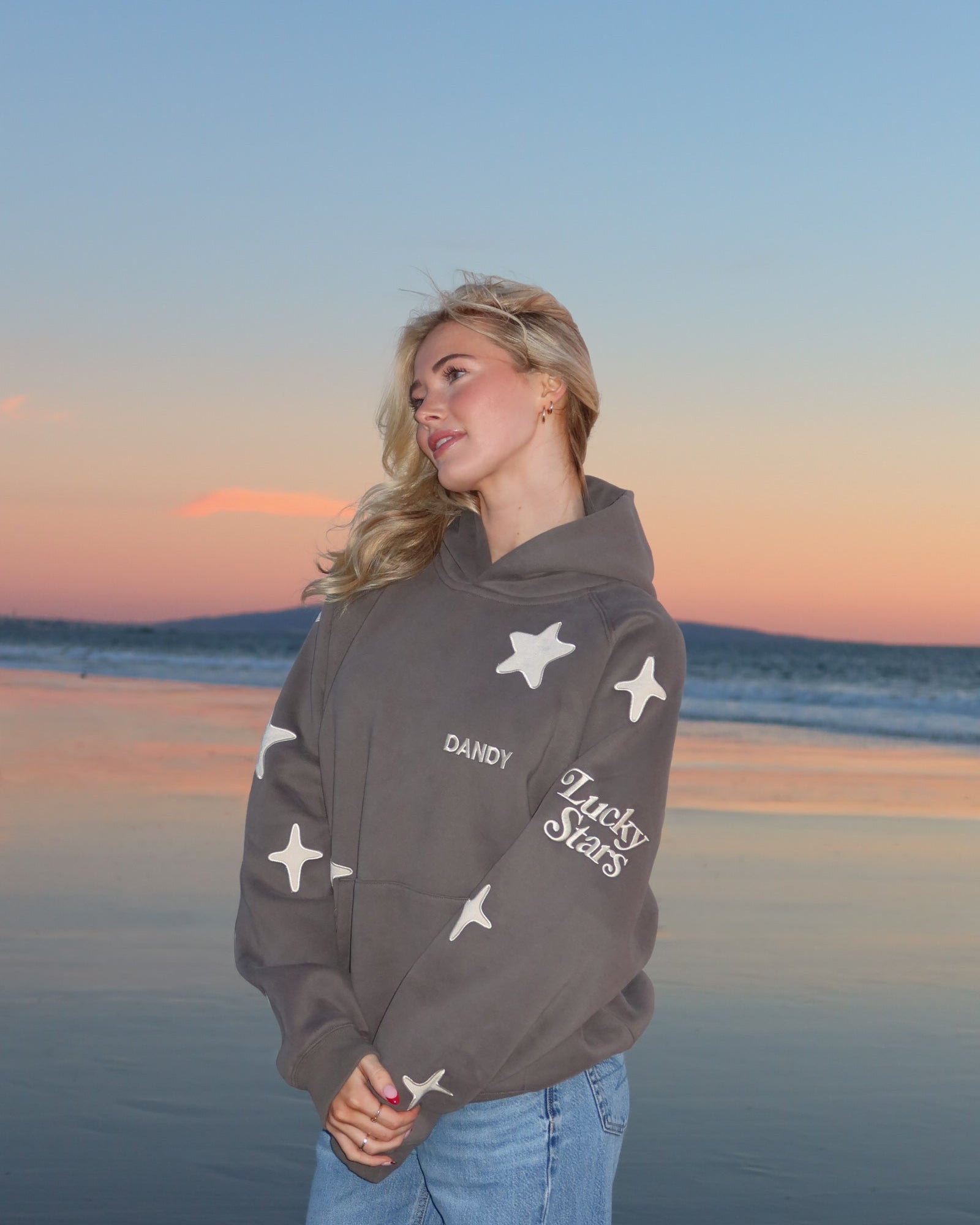 Lucky Stars Oversized Lux Hoodie in Dark Gray
